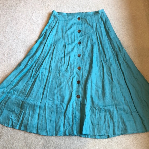 J. Jill Dresses & Skirts - J Jill Turquoise Button Down Long Flair Skirt Med.